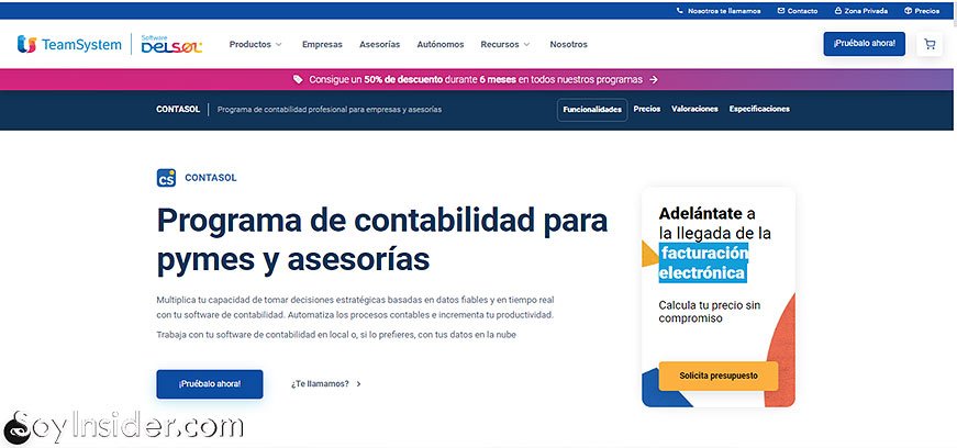 Captura de pantalla de Software Delsol, es un programa gratuito que resuelve las necesidades contables de empresas o asesorías.