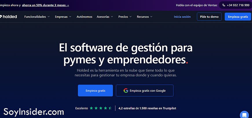 Captura de pantalla de Holded, es un Software de Gestión Fiscal en la nube que combina facturación, contabilidad y gestión empresarial.
