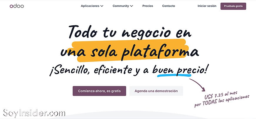 Captura de pantalla de Odoo, es un Software de Gestión Fiscal modular y de código abierto.