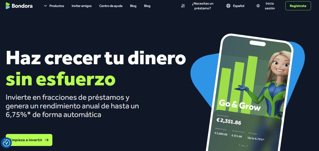 Captura de pantalla de plataformas de crowdlending Bondora.