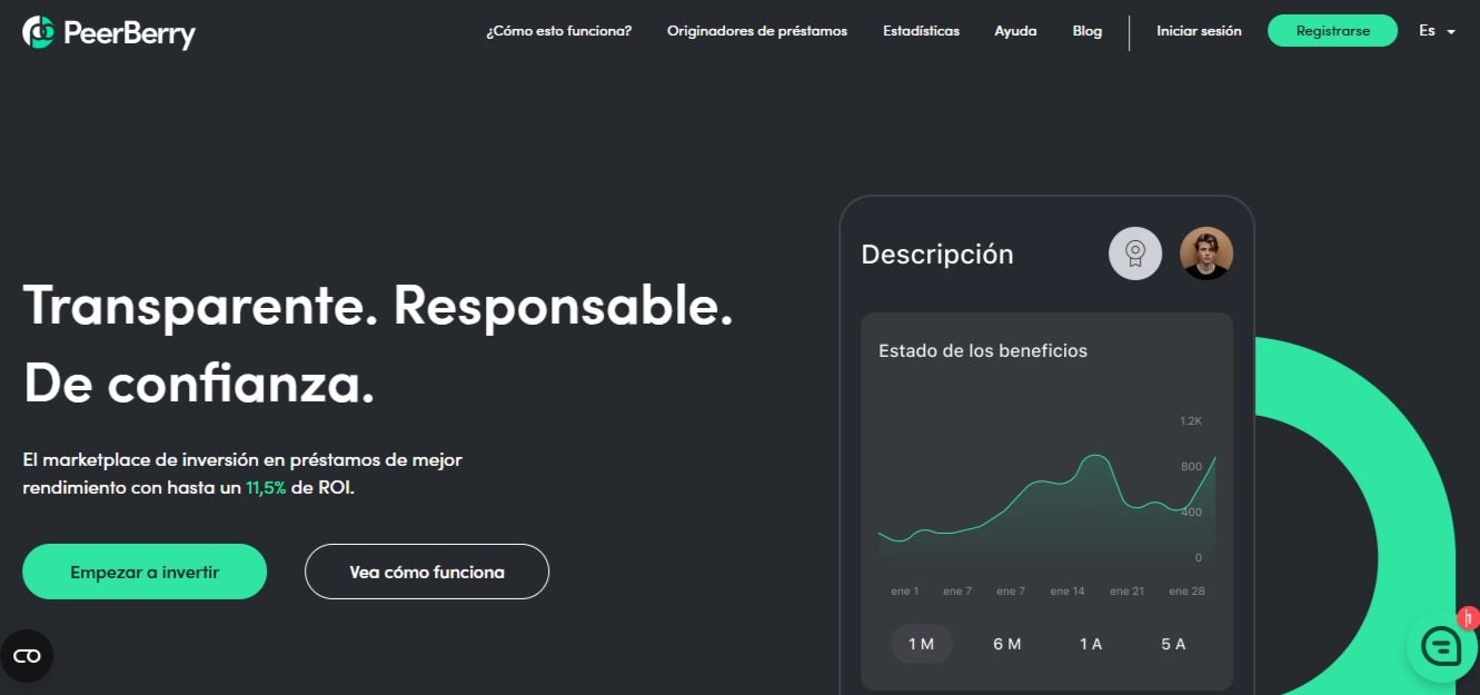 Captura de pantalla de plataformas de crowdlending PeerBerry.