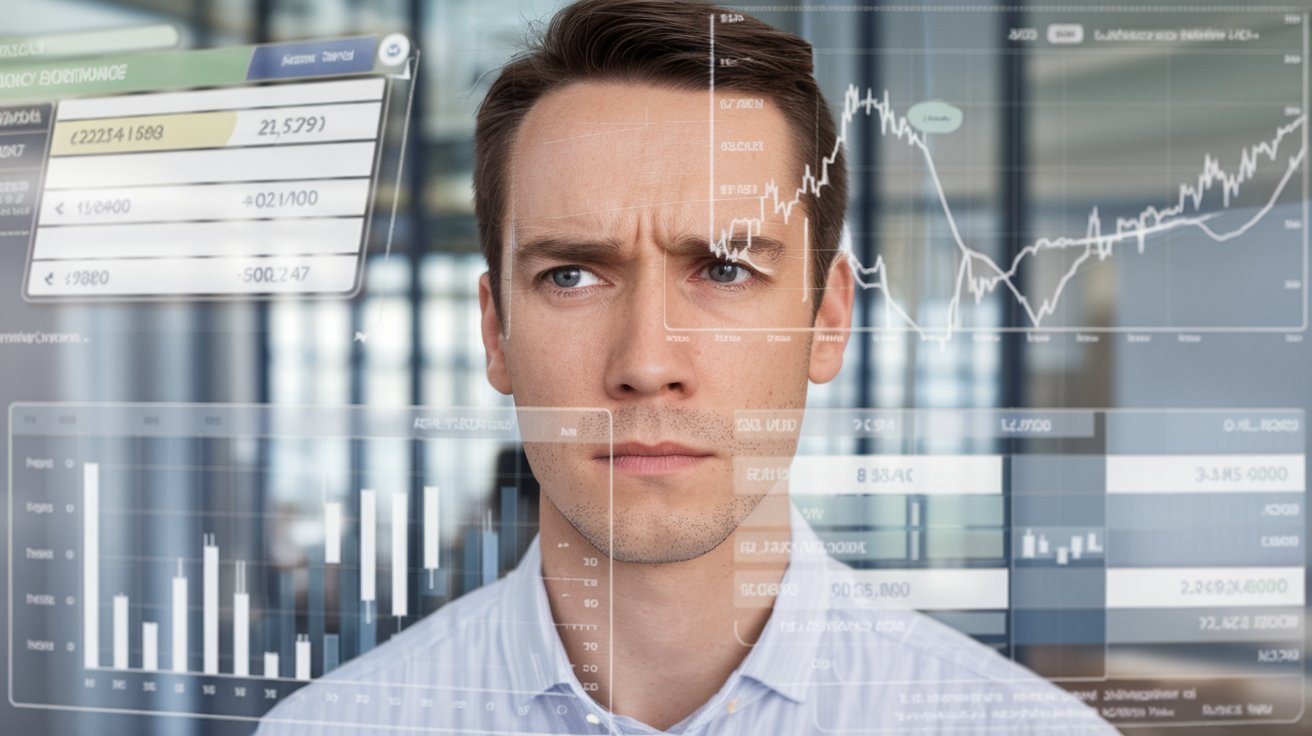 Una persona con cara de circunstancias intenta interpretar datos sobre movimientos en el mercado de divisas Foreign Exchange