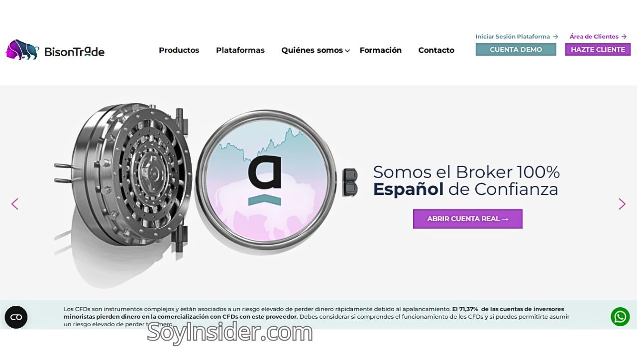 Captura de pantalla del Broker Bisontrade Comisiones y Opiniones