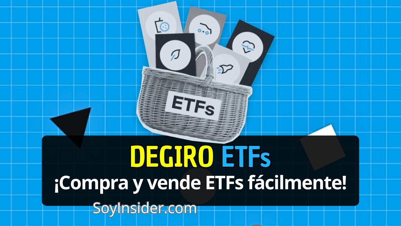 Comisiones Degiro ETF Descubre por qué Invertir en ETFs en Degiro es tu mejor opción. en la imagen un grupo de ETFs dentro de una cesta, con la frase que dice Degiro ETFs, compra y vende ETFs fácilmente.