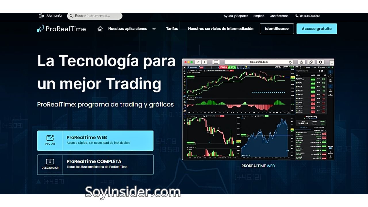 Comisiones Prorealtime vs TradingView sus ventajas y desventajas, en la imagen captura de pantalla de la plataforma Prorealtime