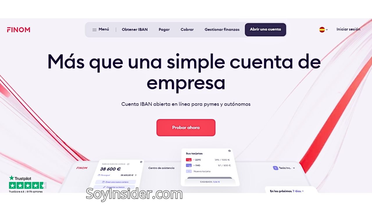 Cuenta de empresa Finom, en la imagen captura de pantalla de la plataforma del banco digital Finom