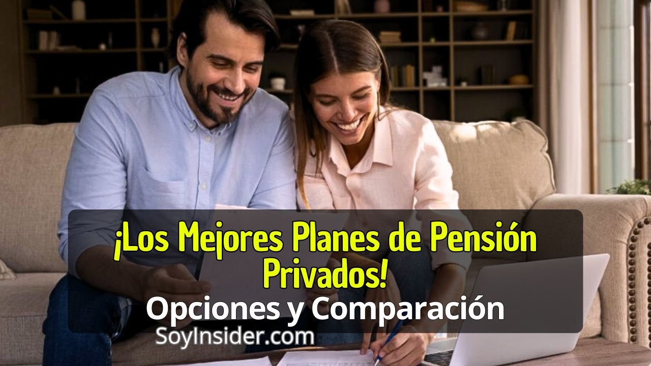 Descubre los Mejores Planes de Pensiones Privados de España (Opciones y Comparativa). en la imagen una pareja joven, eligiendo su plan de pensión privado, una frase que dice los mejores planes de inversión privados, opciones y comparación