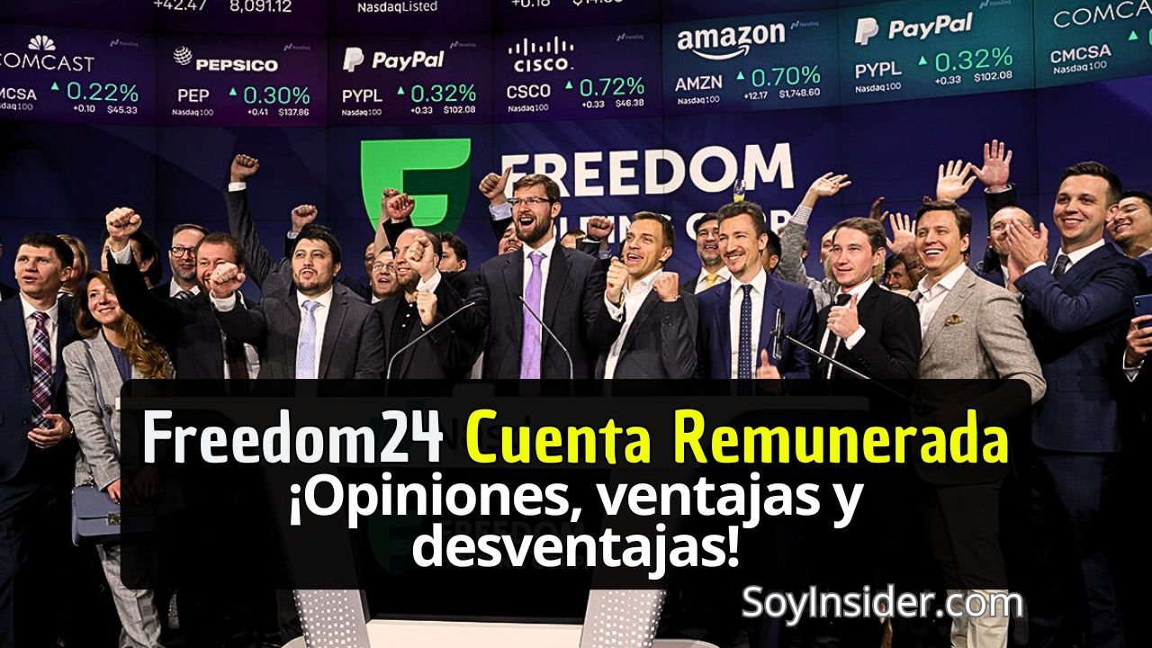 Freedom24 Cuenta Remunerada opiniones y rentabilidad. en la imagen grupo de personas celebrando el éxito de Freedom, y una frase que dice: Freedom24 cuenta remunerada ¡opiniones, ventajas y desventajas!