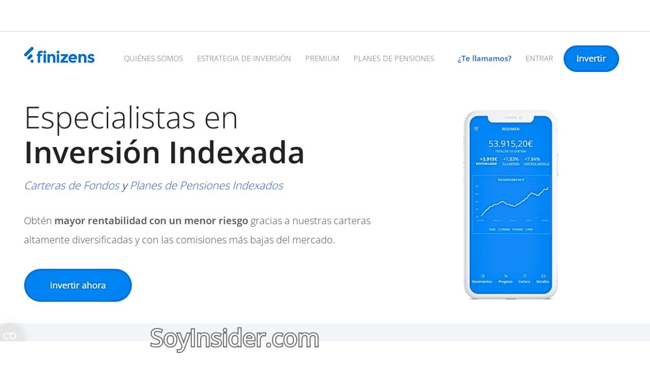 Captura de pantalla de la plataforma Finizens