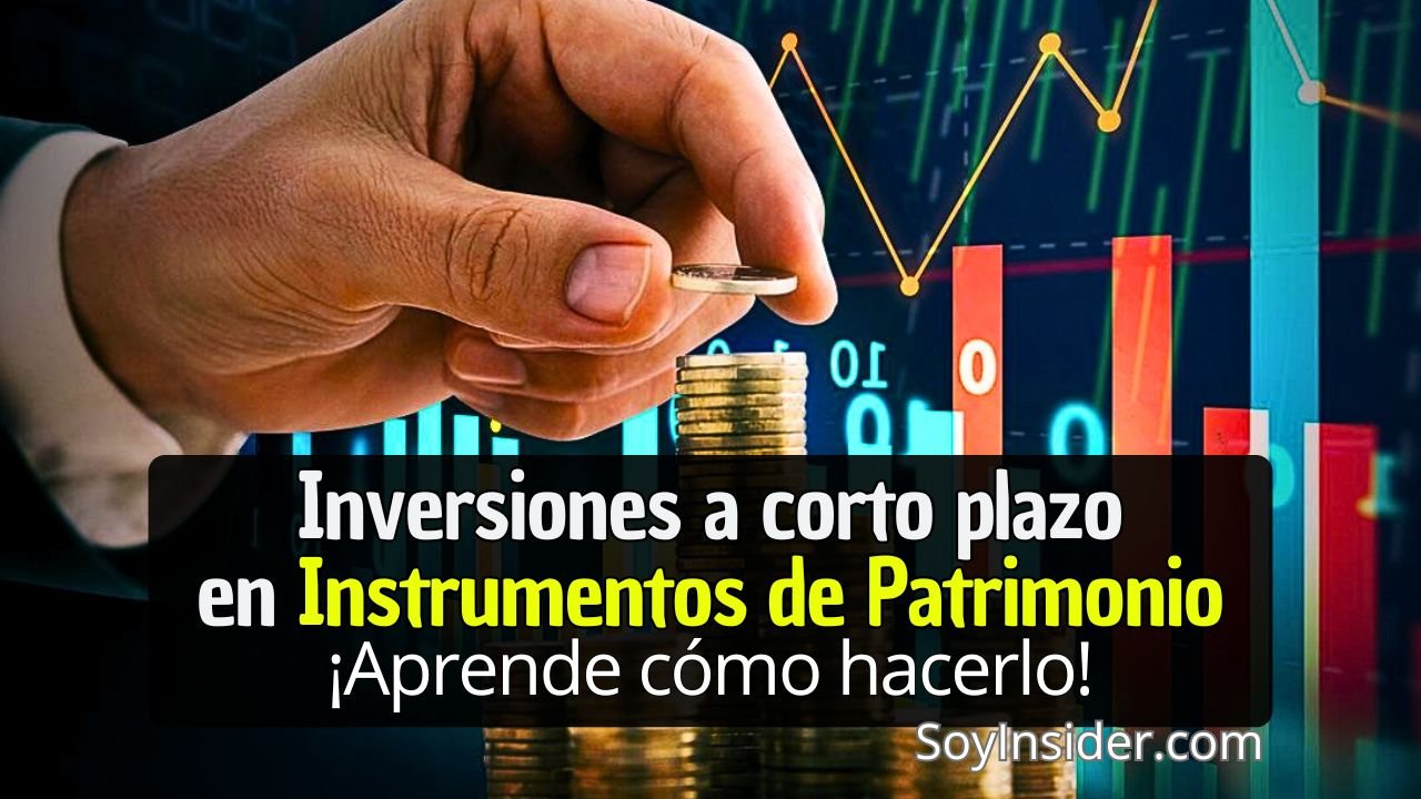 Inversiones Financieras a Corto Plazo en Instrumentos de Patrimonio Estrategias, Riesgos y Beneficios. en la imagen, la mano de un inversionista colocando una moneda, en el fondo gráficos lineales y de barras y en el frente una frase que dice inversiones a corto plazo en instrumentos de patrimonio, ¡Aprende como hacerlo!