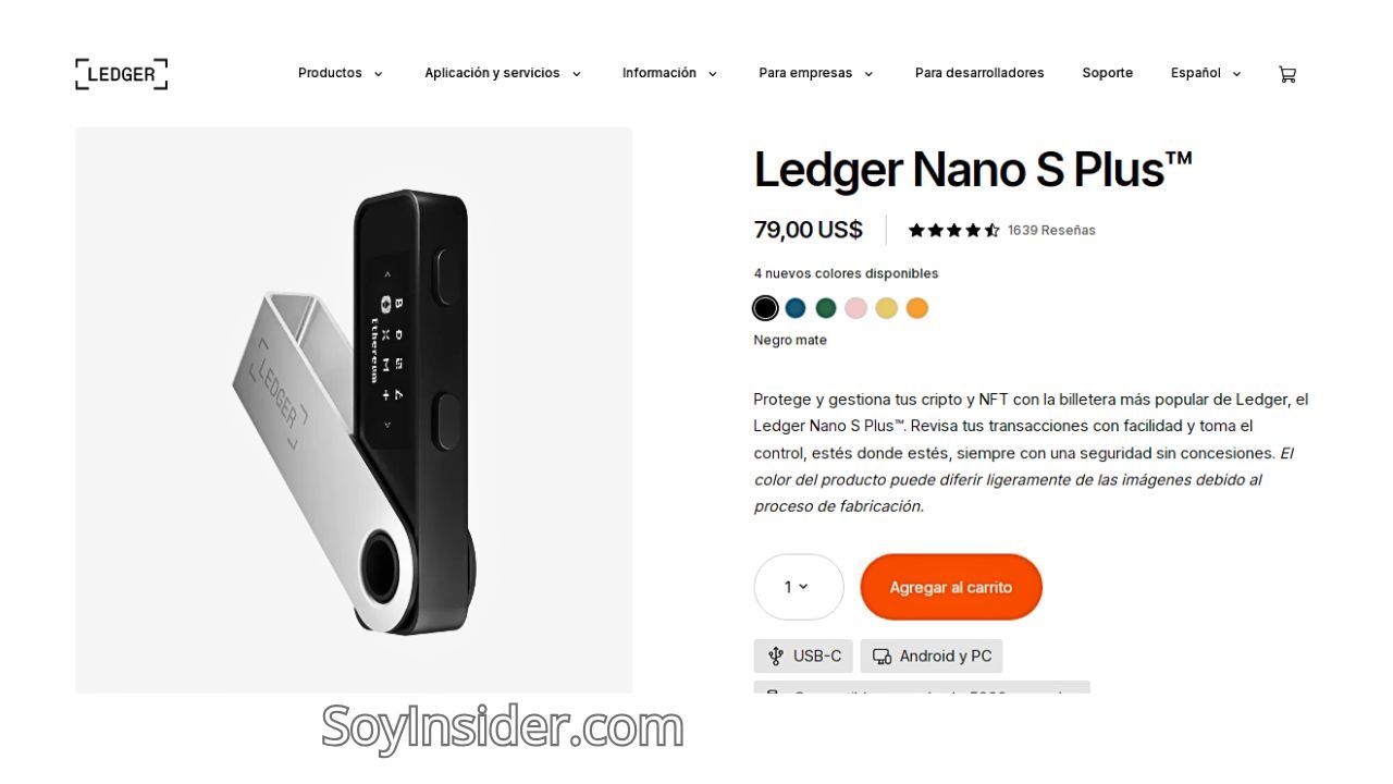 Ledger Nano S Plus La comparativa definitiva de Wallets frías. en la imagen captura de pantalla dela plataforma ledger nano s plus