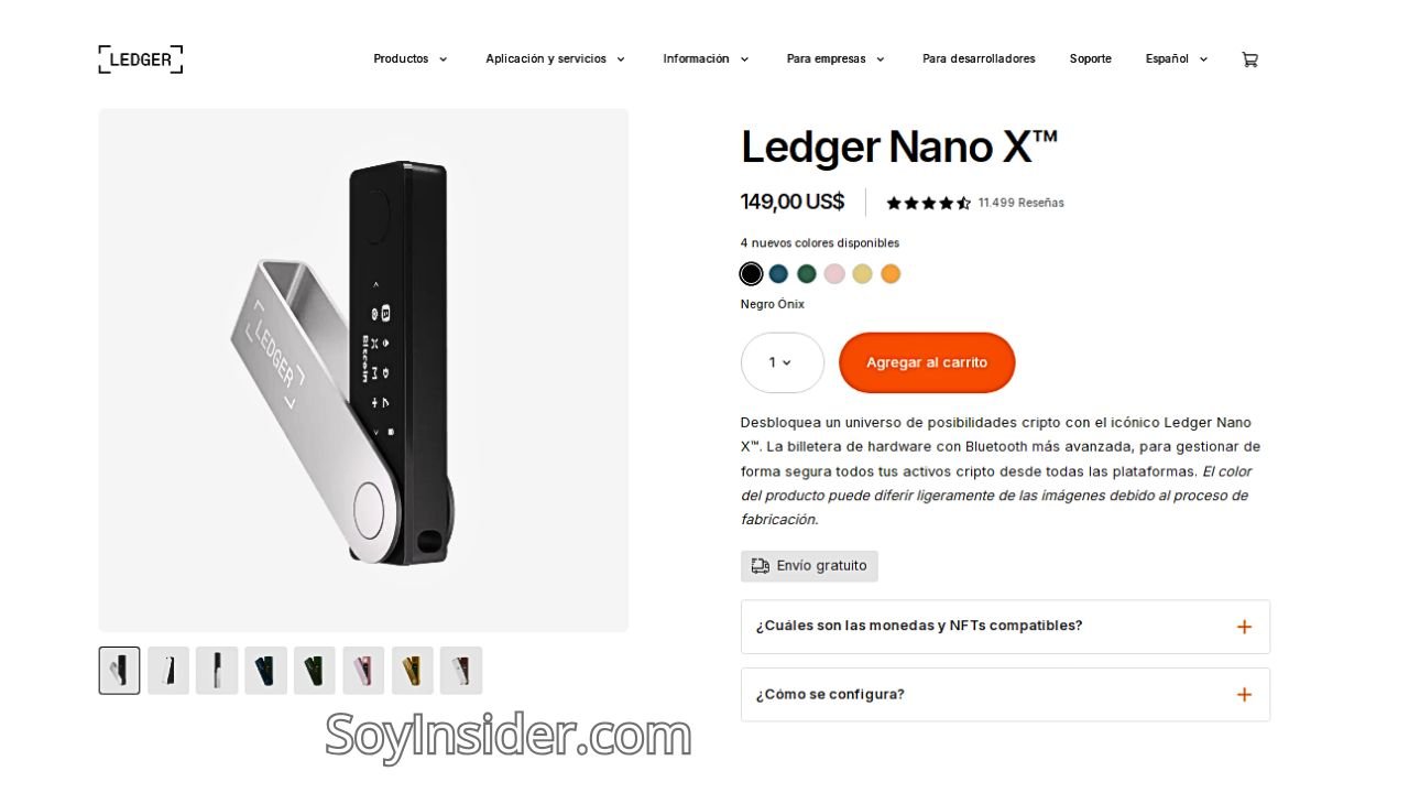 Captura de pantalla de la plataforma ledger, wallet fría Ledger Nano
