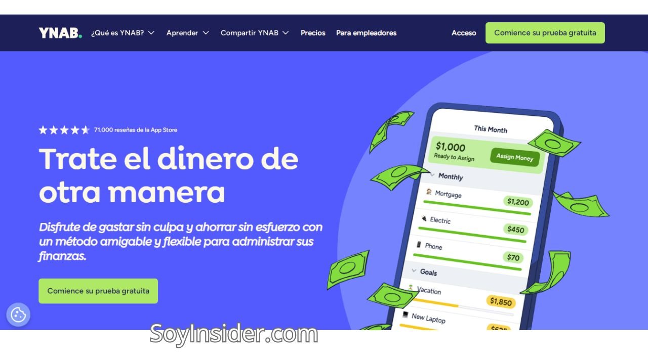 Mejores apps de gestión financiera, YNAB (You Need A Budget), en la imagen captura de pantalla de la aplicación YNAB