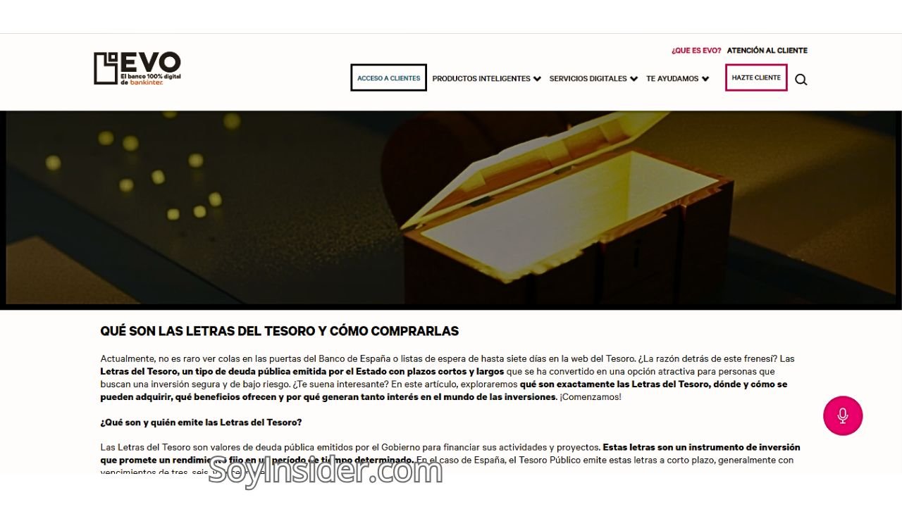 Mejores opciones para comprar Letras del Tesoro por Internet. en la imagen captura de pantalla de la plataforma Evo Banco 