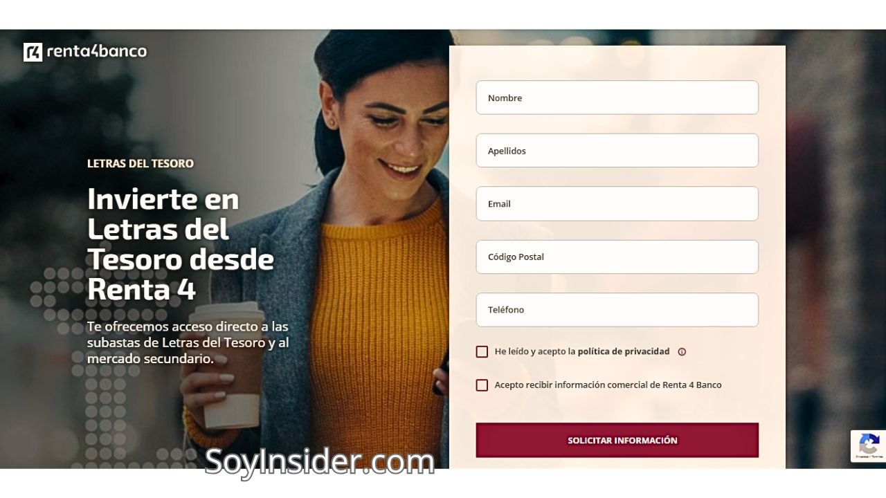 Pasos para comprar letras del tesoro de forma segura. en la imagen captura de pantalla de la plataforma Renta 4 (banco)