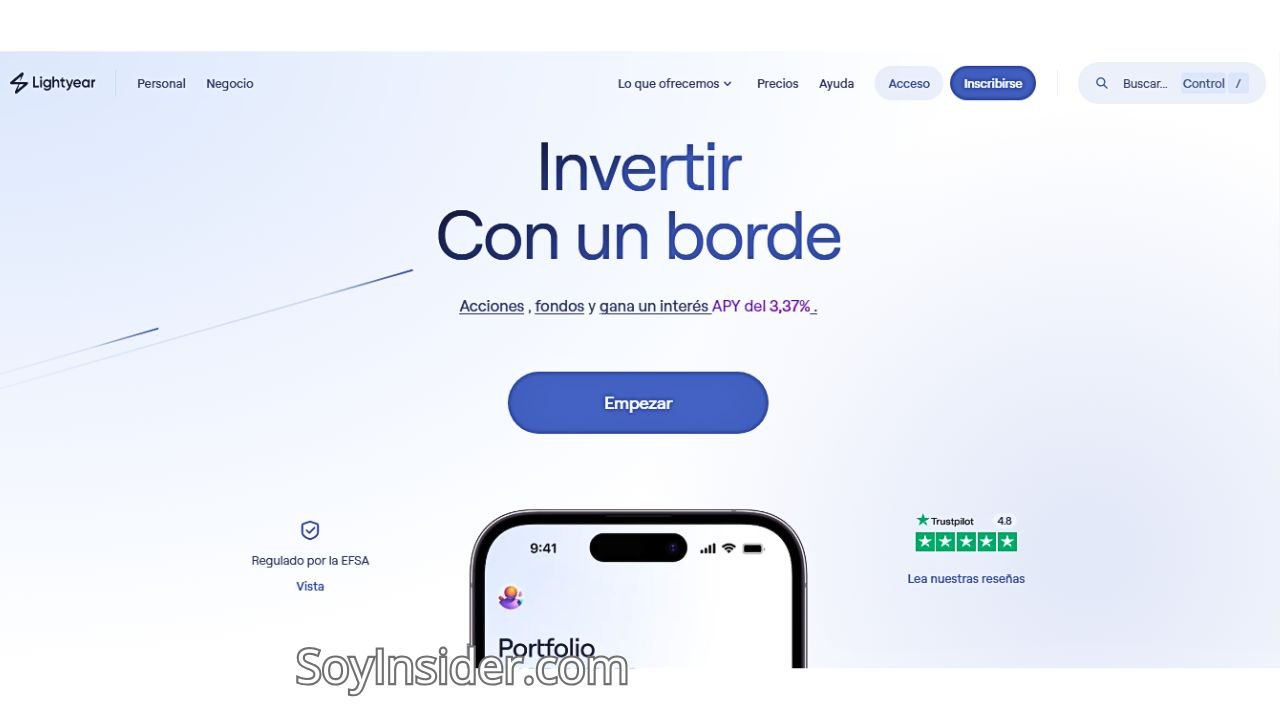 Captura de pantalla de la Plataforma de Inversión Lightyear. Comparativa Completa de Ventajas y Comisiones