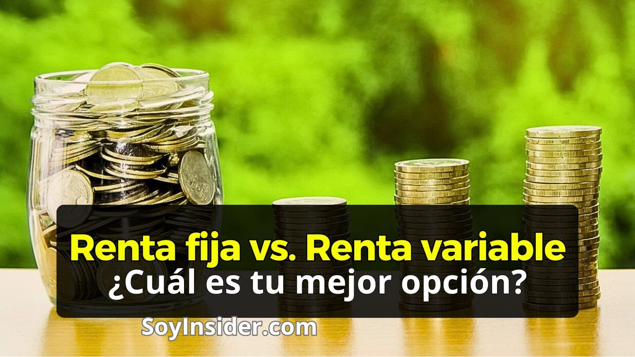 Renta Fija y Renta Variable ¿Cuál es la Mejor Opción para ti (Comparativa). en la imagen un grupo de monedas desordenadas representando renta variable frente a otro grupo de monedas representando renta fija