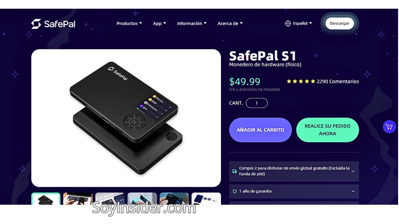 Top 3 Mejores wallets frías Seguridad y Confianza para tus Activos (SafePal S1). en la imagen captura de pantalla de la plataforma Safepal 