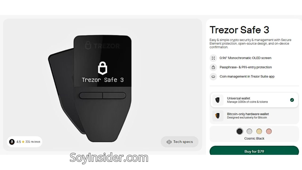 Trezor Safe 3 La mejor Wallet Fria para criptomonedas. en la imagen captura de pantalla de la plataforma Trezor Safe 3