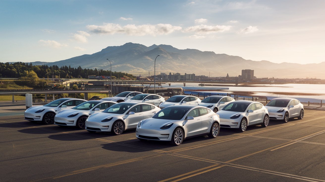 Las acciones de Tesla siguen cayendo tras los accidentes provocados por sus coches autónomos. En la imagen una flota de coches sin conductor aparcados