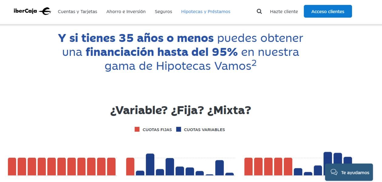 Captura de pantalla de Hipoteca al 90% de Ibercaja España.