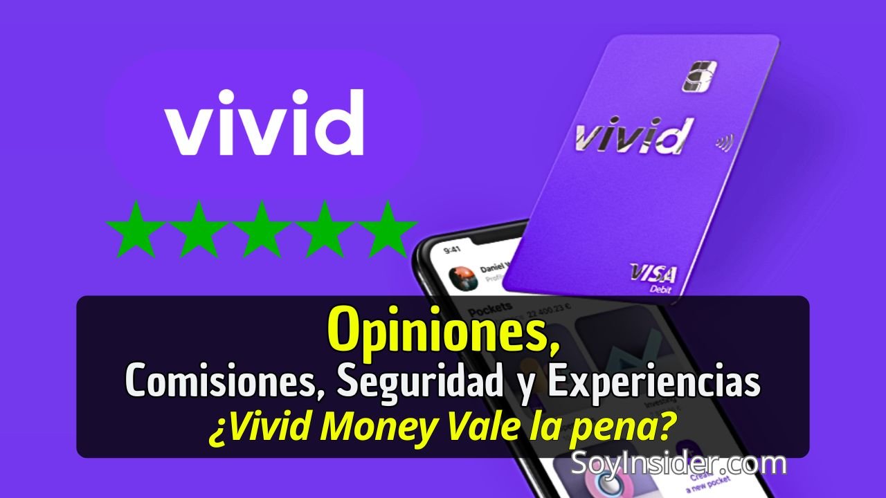Imagen destacada del artículo sobre las opiniones, comisiones, seguridad y experiencias de Vivid Money. ¿Es realmente una opción que vale la pena? Se presenta imagen con una tarjeta Vivid Visa y la interfaz de la app.