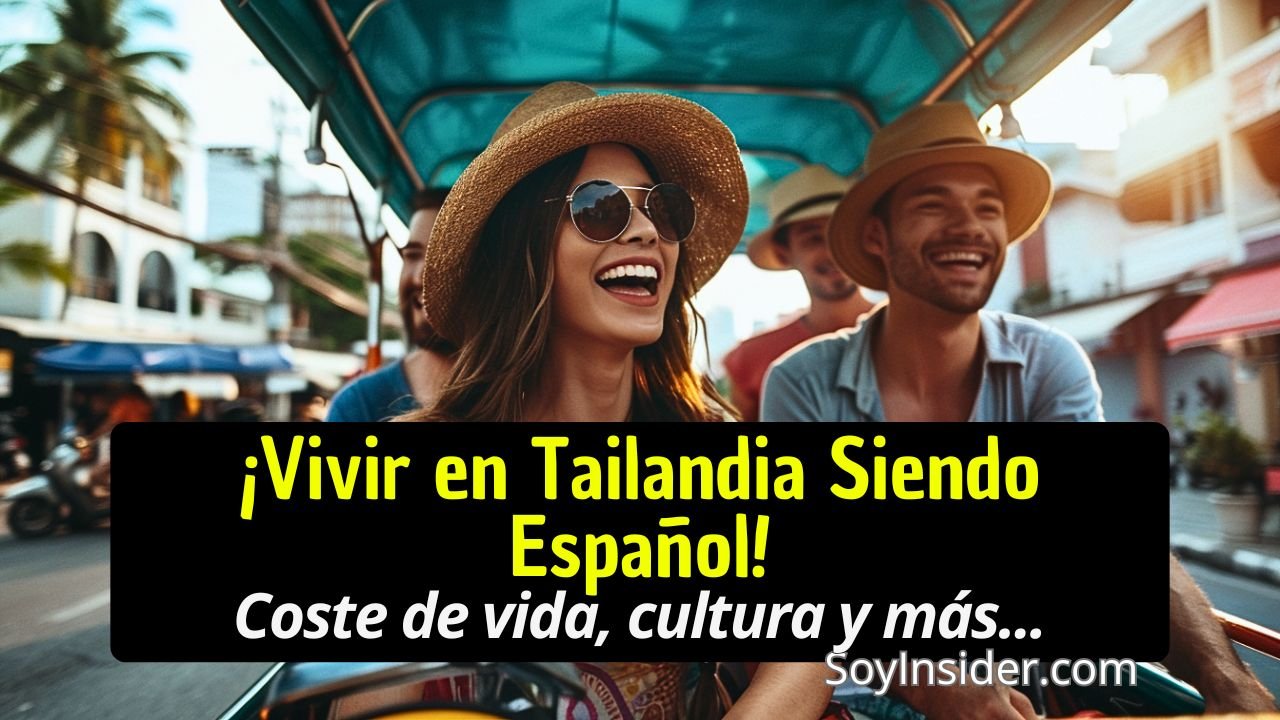Pareja joven paseando en Tailandia, en la imagen un texto que dice: "Vivir en Tailandia siendo español: descubre el coste de vida, la riqueza cultural y más".