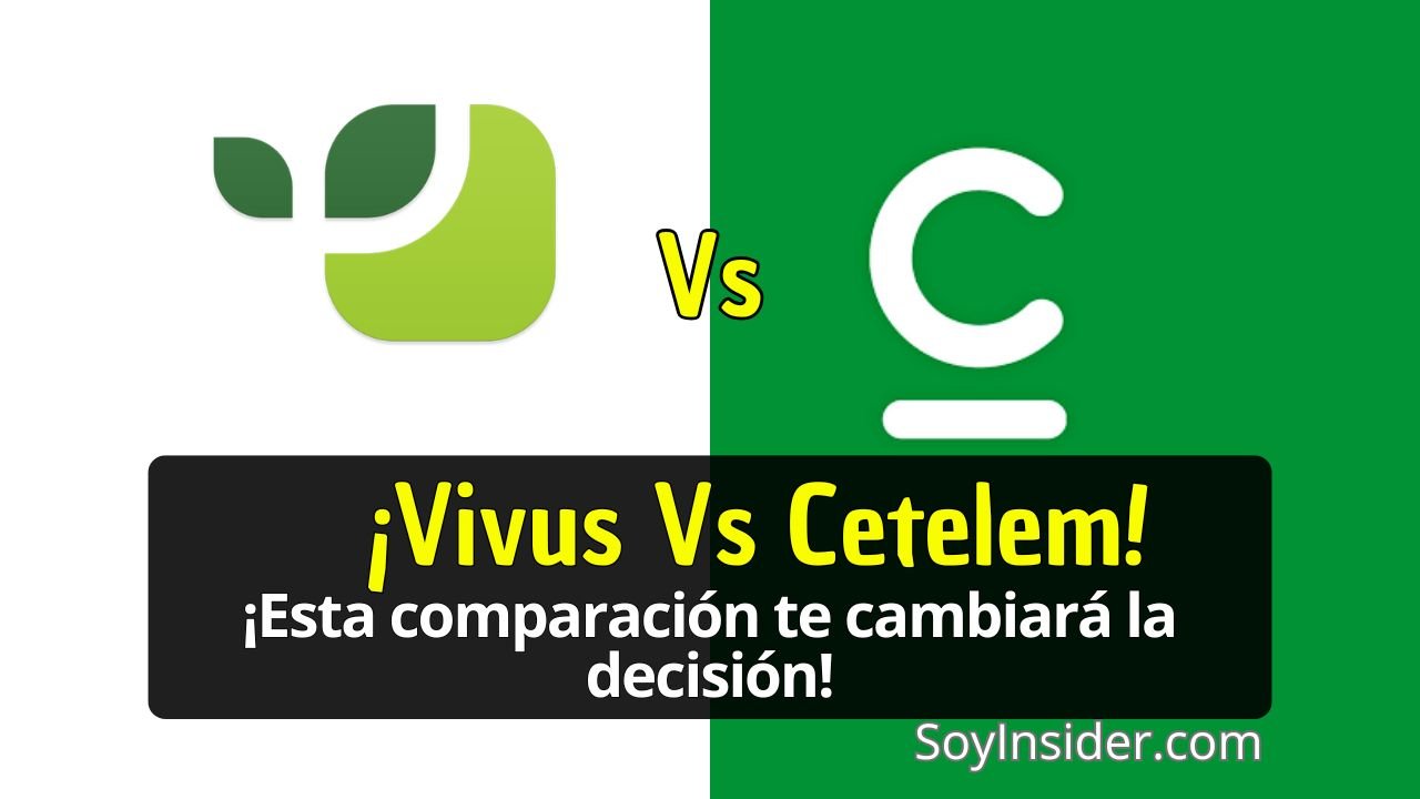 Comparación entre Vivus y Cetelem. Logos de ambas empresas en un fondo dividido, con el título "¡Vivus Vs Cetelem!" y el subtítulo "¡Esta comparación te cambiará la decisión!" seguido del sitio web SoyInsider.com.