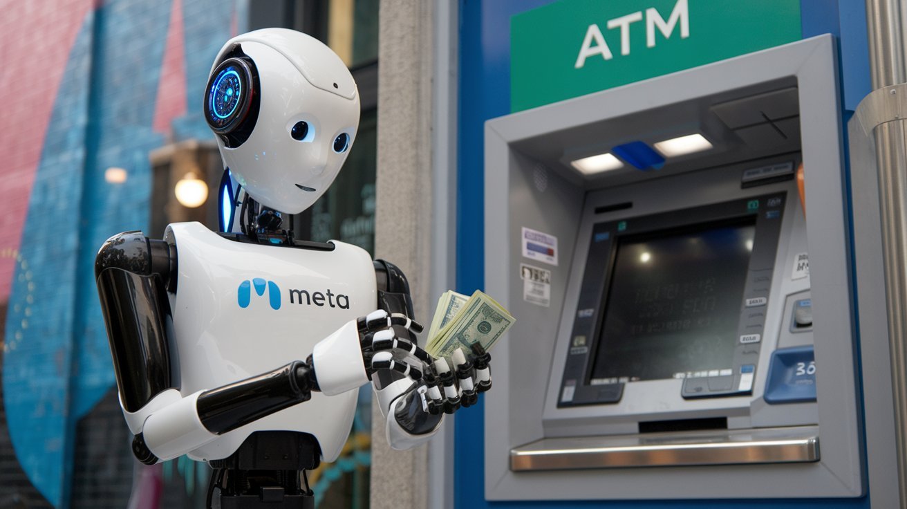 Comisión europea multa a Meta con 798 millones de euros. En la imagen se ve a un robot de la compañía en un cajero de San Francisco contado dinero para pagar la sanción