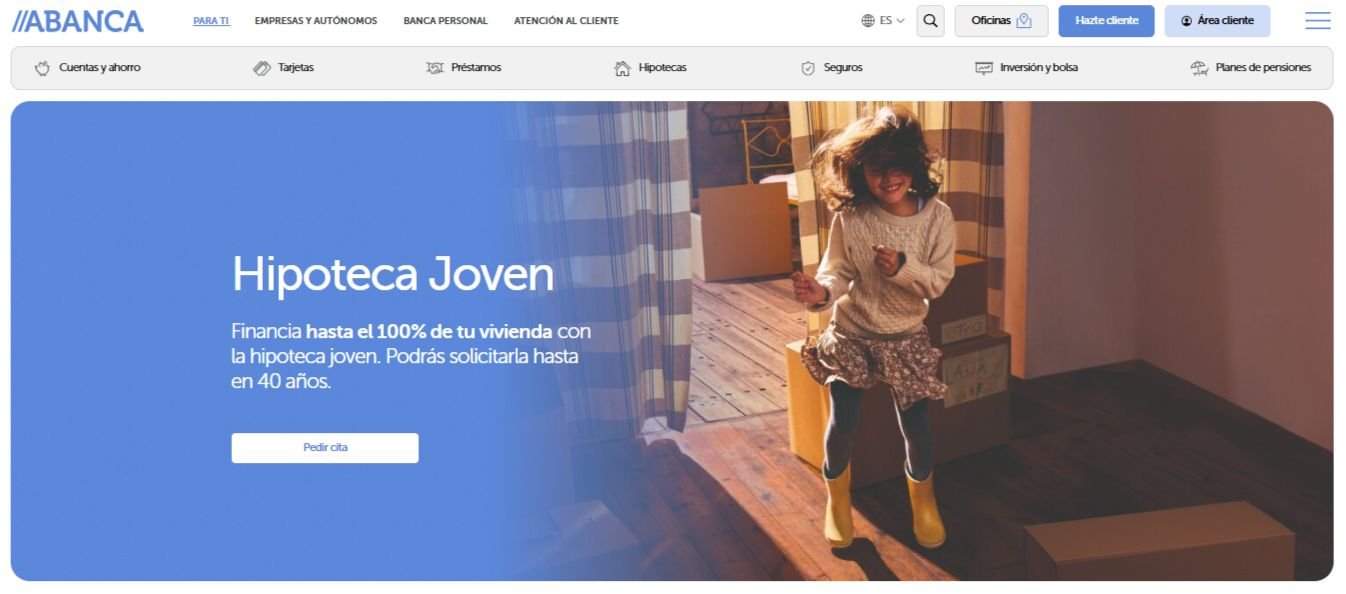 Captura de pantalla de Hipoteca al 100% de abanca España.