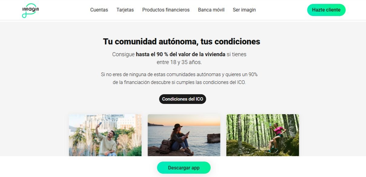 Captura de pantalla de Hipoteca al 90% de imaginBank España.