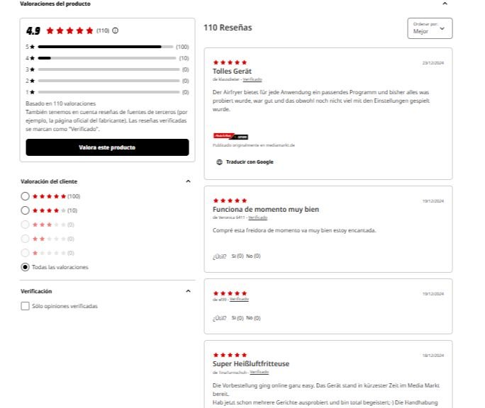 Opiniones freidora Cosori en MediaMarkt
