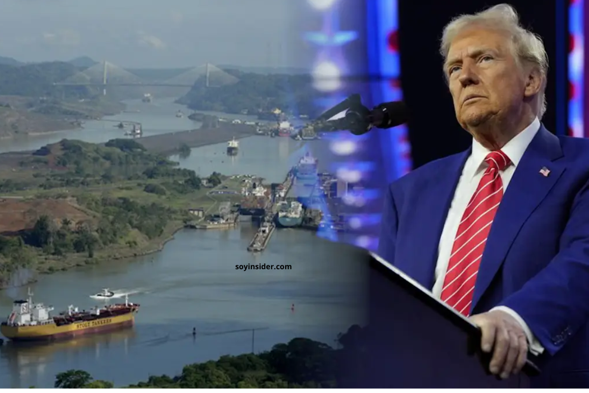 Donald Trump discutiendo sus propuestas para tomar el control del Canal de Panamá y adquirir Groenlandia como estrategia geopolítica.
