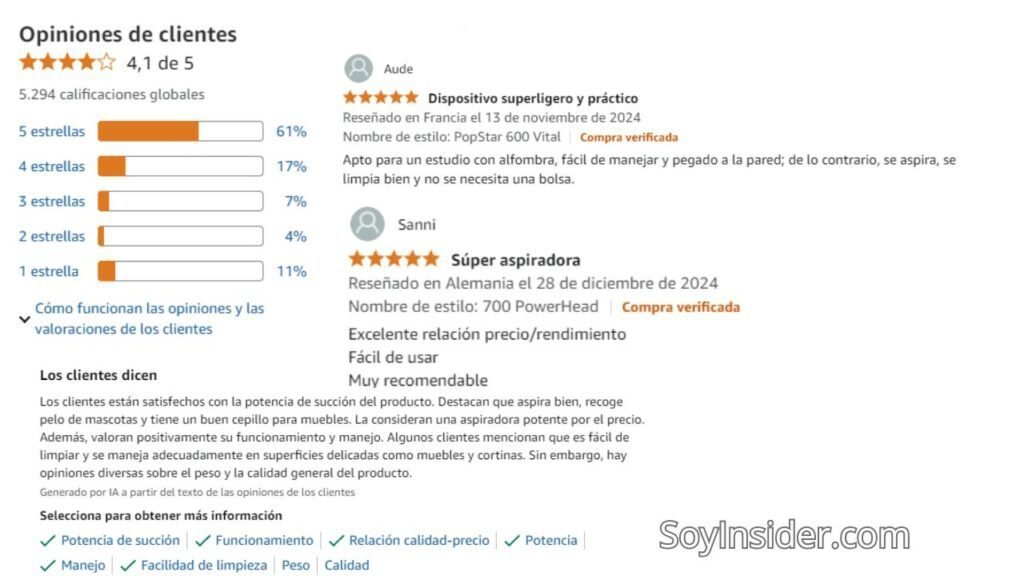 Opiniones de usuarios sobre la Cecotec Conga Popstar 600 Vital