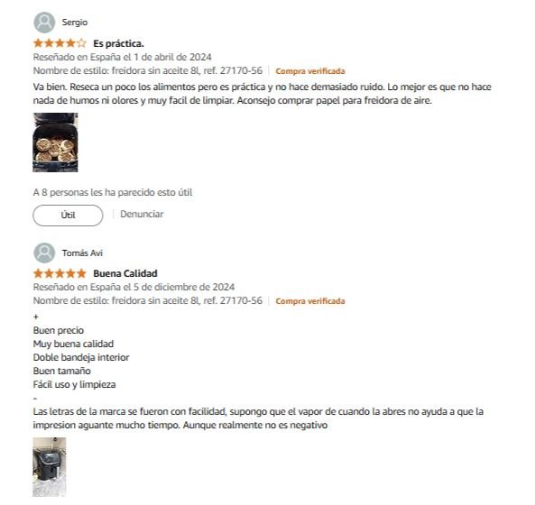 Captura de pantalla de opiniones Russell Hobbs Freidora de Aire sin Aceite 8 litros, air fryer XXL, 10 programas