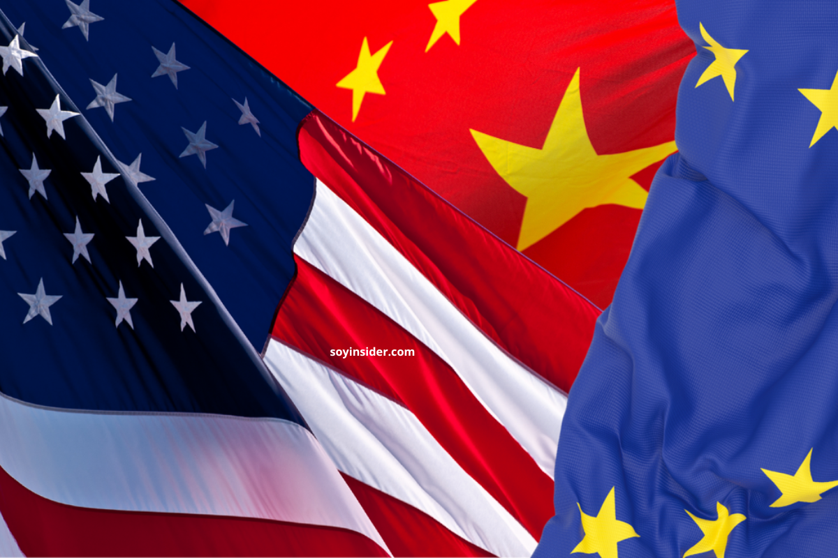 tensiones comerciales entre Estados Unidos, China y la Unión Europea con cadenas de suministro fragmentadas.