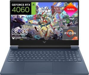 Imagen del portátil gaming HP Victus 16-s1003ns de 16.1" FHD. Diseño moderno en color negro, teclado retroiluminado y potente hardware para un rendimiento óptimo en juegos y multitarea. Ideal para gamers que buscan calidad y velocidad.