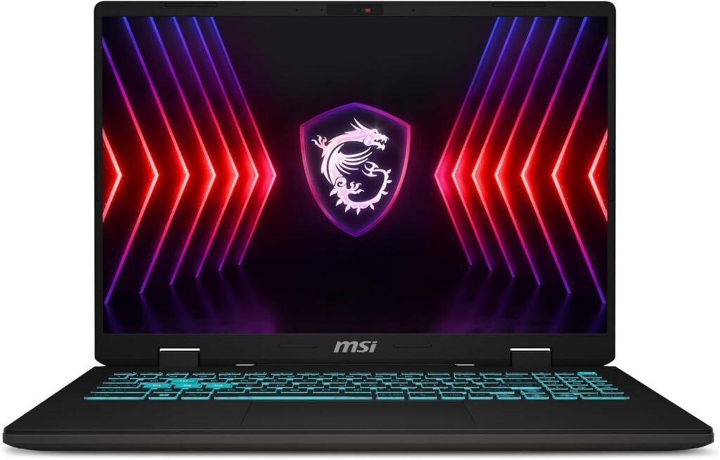 Imagen del portátil gaming **MSI Sword 16 HX B14VFKG-054XES** con diseño moderno, teclado retroiluminado y pantalla de alto rendimiento, ideal para gamers exigentes.