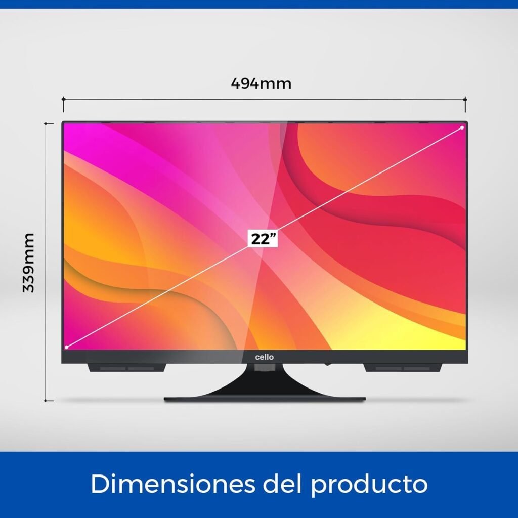 Imagen del televisor Cello C2224F de 22 pulgadas Full HD LED sin marco, diseño moderno y elegante ideal para espacios reducidos, visualización nítida y conectividad versátil.