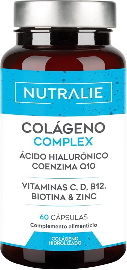 Imagen del producto **Colágeno Ácido Hialurónico Q10 - Hidrolizado Puro**. Envase con fórmula avanzada que combina colágeno hidrolizado, ácido hialurónico y coenzima Q10 para el cuidado de la piel, articulaciones y cabello. Mejora la elasticidad, hidratación y firmeza. Opiniones y beneficios aquí.