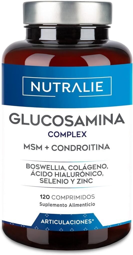 Imagen del suplemento de Glucosamina con Condroitina, MSM y Colágeno para articulaciones. Fórmula avanzada para el cuidado articular, ideal para mejorar la movilidad y reducir el dolor articular.