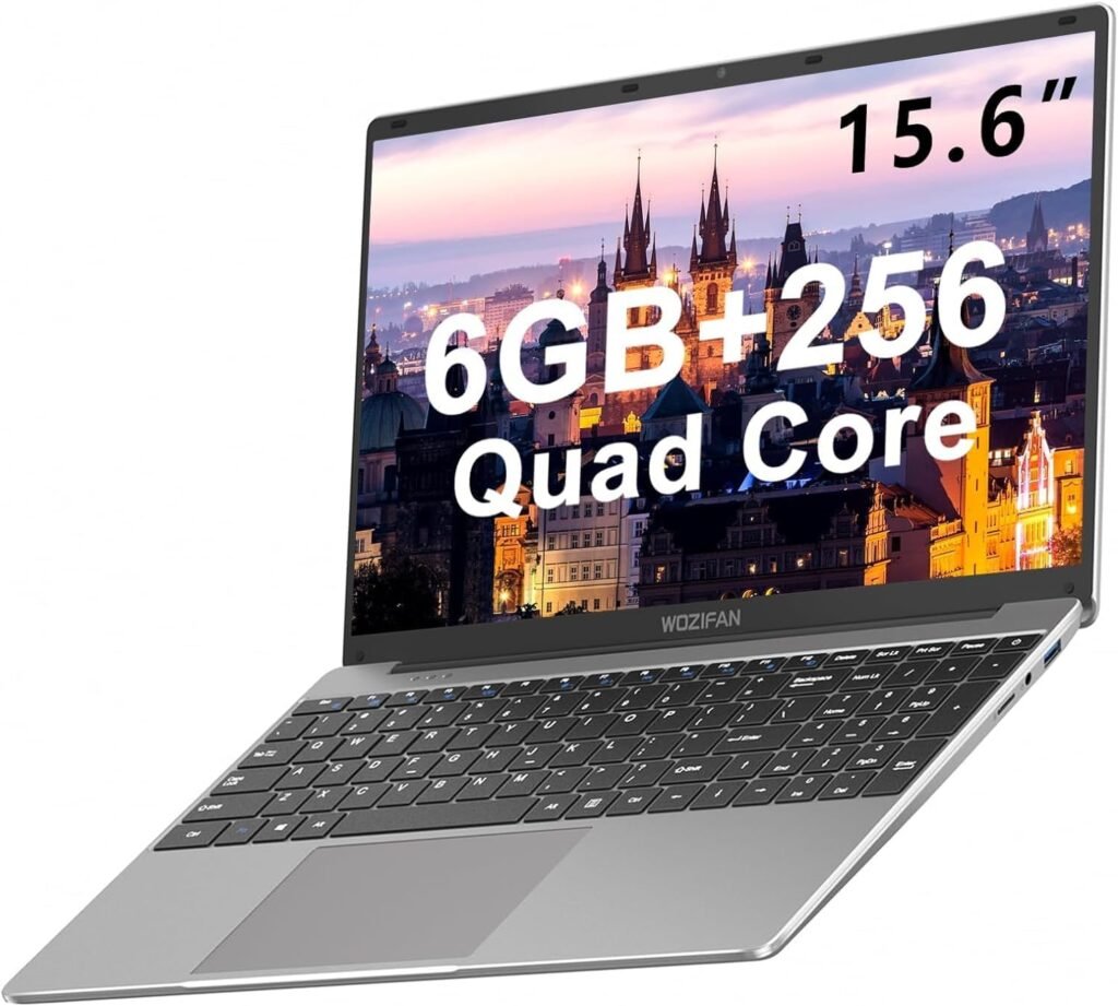 Ordenador portátil WOZIFAN 15.6" J4105 con pantalla Full HD, procesador Intel Celeron J4105, 8GB RAM y 256GB SSD. Diseño ligero y elegante, ideal para trabajo y estudio. Descubre opiniones y características del WOZIFAN 15.6".