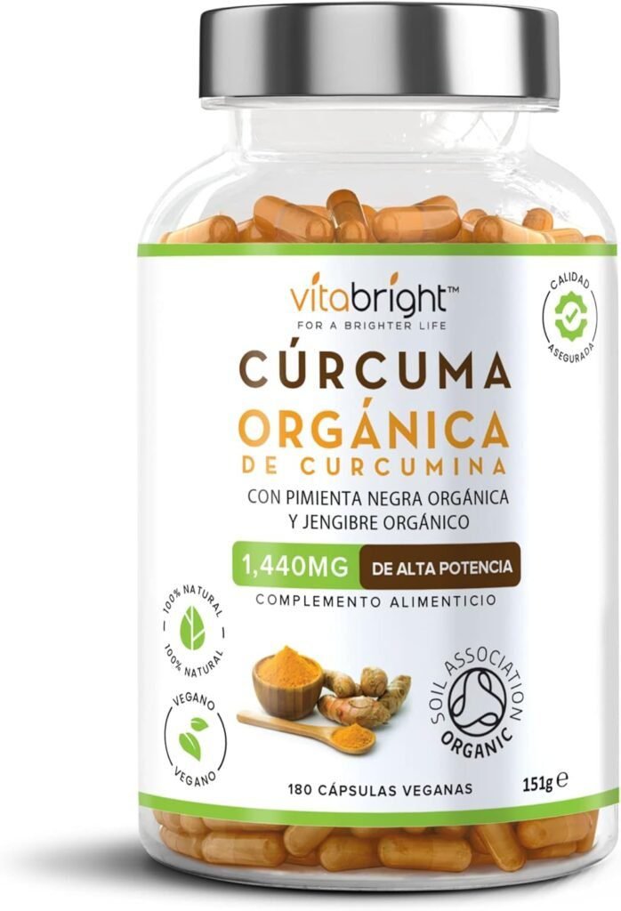 Imagen del suplemento **Cúrcuma con Jengibre y Pimienta Negra** en envase diseñado para maximizar frescura y potencia. Ideal para apoyar la salud articular, digestiva e inmunológica. Fórmula enriquecida con piperina para una mejor absorción. ¡Descubre las opiniones y beneficios!