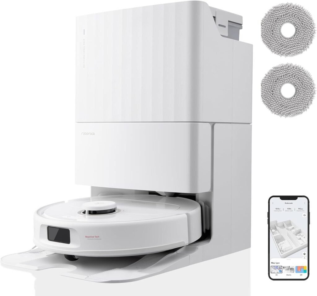 Imagen del **Roborock Qrevo Pro Set Robot Aspirador** con su **base multifunción 2.0**. Diseño moderno y tecnología avanzada para una limpieza eficiente.