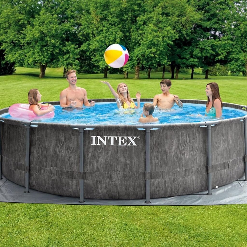 Piscina desmontable Intex 26742NP de 457x122 cm con depuradora de cartucho incluida, estructura metálica resistente y diseño fácil de montar, ideal para refrescarse en verano en el jardín.