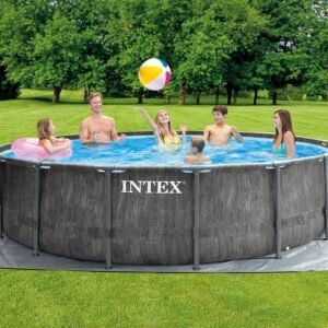 Piscina desmontable Intex 26742NP de 457x122 cm con depuradora de cartucho incluida, estructura metálica resistente y diseño fácil de montar, ideal para refrescarse en verano en el jardín.