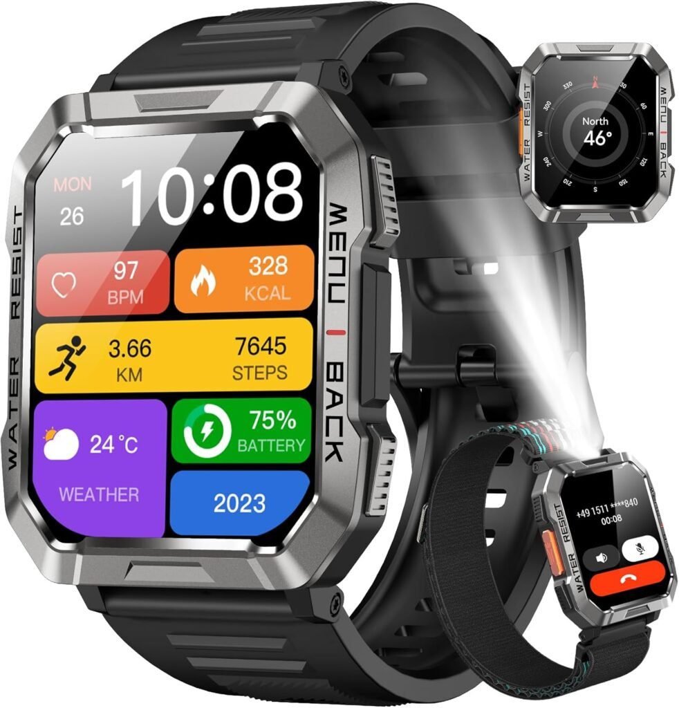 Reloj inteligente Blackview para hombre con pantalla HD, monitor de frecuencia cardíaca, oxígeno en sangre y múltiples modos deportivos. Diseño resistente, notificaciones en tiempo real y batería de larga duración. Ideal para deporte y uso diario.