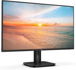 Monitor Philips 24E1N1100A Full HD de 24 pulgadas con diseño elegante y pantalla de alta calidad. Perfecto para trabajo y entretenimiento, ofreciendo imágenes nítidas y colores vibrantes.