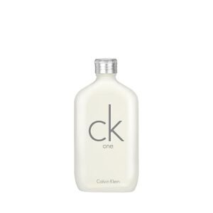 Imagen del perfume CALVIN KLEIN CK ONE Eau de Toilette. Diseño elegante y minimalista en frasco translúcido con tapón plateado. Fragancia fresca y atemporal, ideal para uso diario. Perfecto para quienes buscan un aroma ligero y versátil.