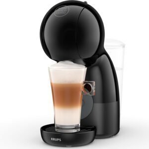 Imagen de la cafetera de cápsulas Krups Nescafé Dolce Gusto Piccolo XS KP1A3BCAS en color negro, con diseño compacto y moderno, ideal para preparar café espresso y bebidas calientes con cápsulas compatibles; vista detallada del producto destacando su tamaño reducido y estilo elegante.